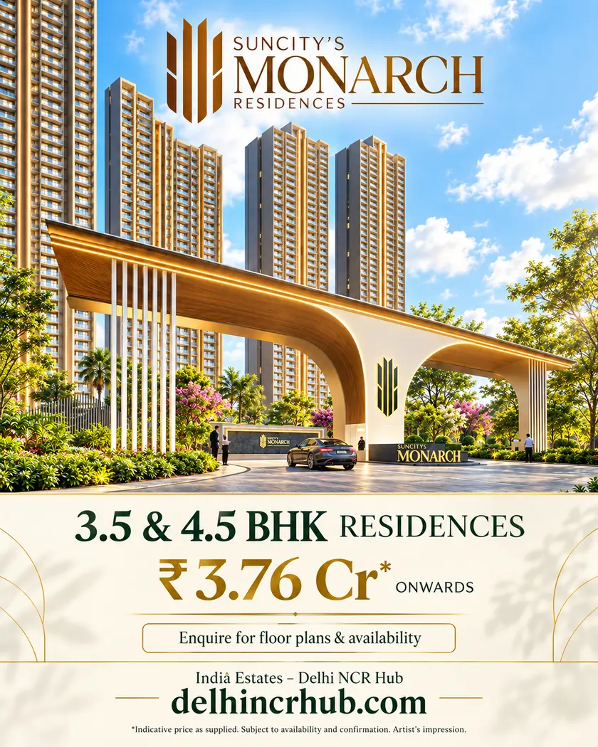 Suncity's Monarch Residences Sector 78 Gurugram entrance and towers, 3.5 and 4.5 BHK (artist's impression)
